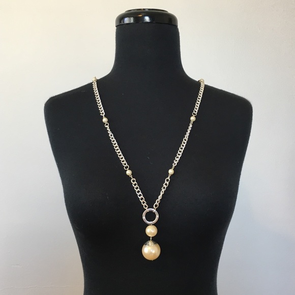 Long Faux Pearl Pendant Statement Necklace - Picture 1 of 5